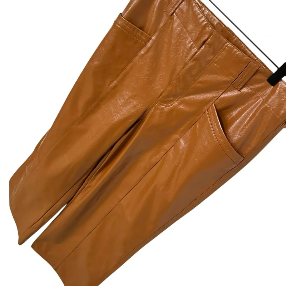 Free People Wide Leg Leather Pants Star Crossed Lovers Earthy Boho Neutral 12 - Picture 7 of 13